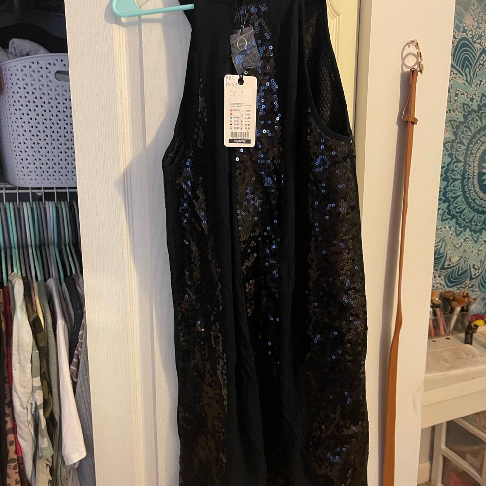 B. young black sequin vertical striped dress